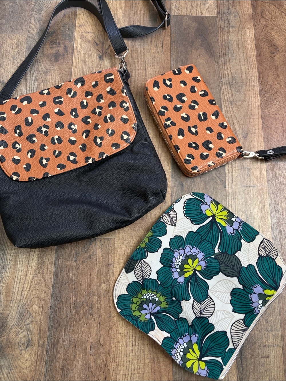 Black Crossbody Bag with Tan Leopard Flap - 2 additional flaps